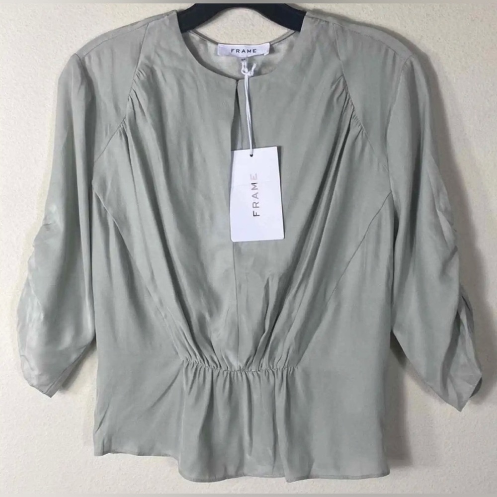 $348 Women’s FRAME SHIRRED KEYHOLE SILK BLOUSE Shirt Top Size XS